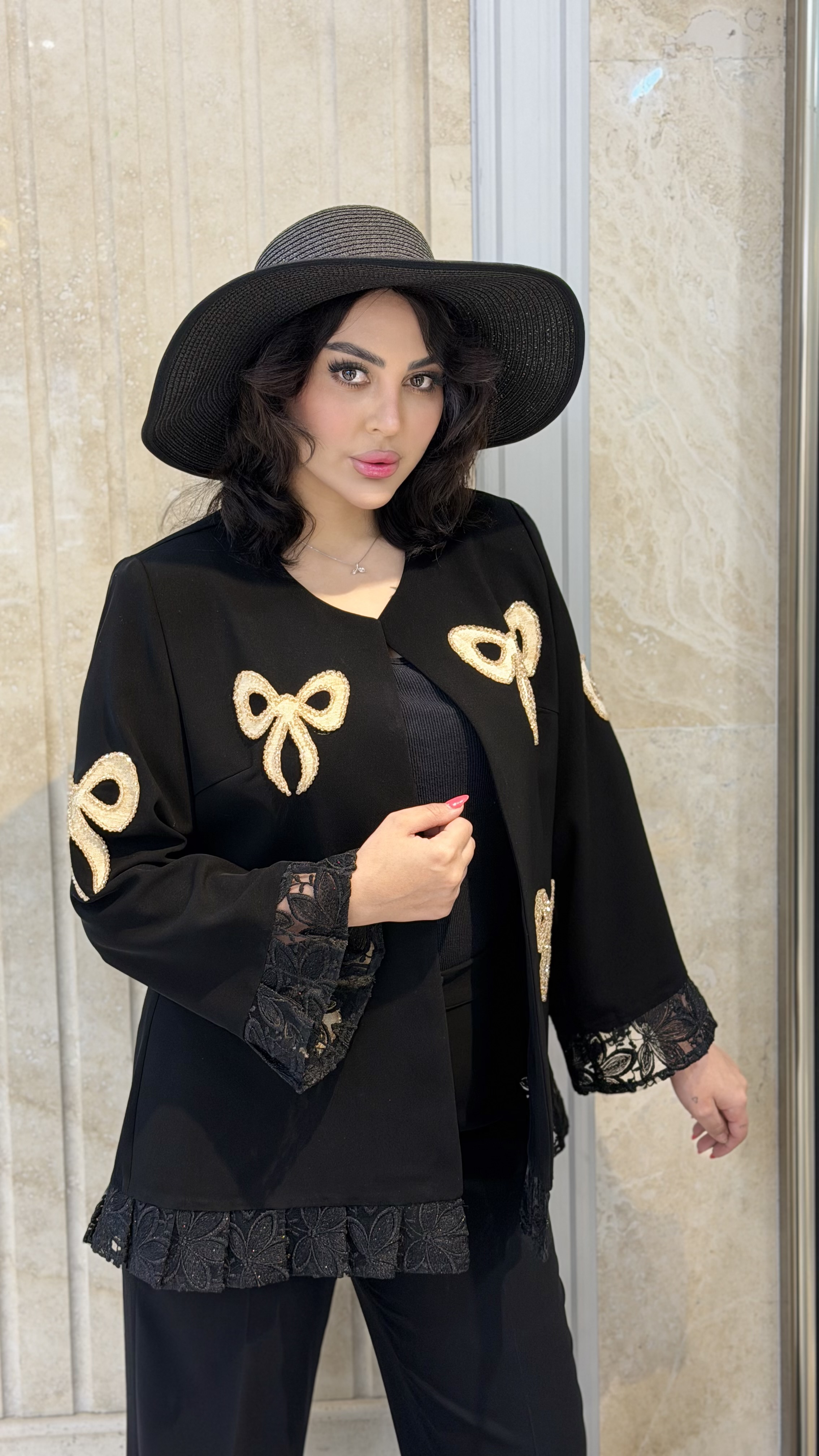 کت مجلسی زنانه کرپ جواهر دوزی پاپیون