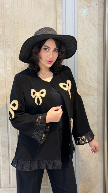 کت مجلسی زنانه کرپ جواهر دوزی پاپیون